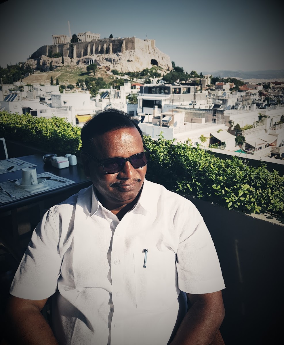 Mallikaarjun Bhupalam in Athens, with the Acropolis in the background